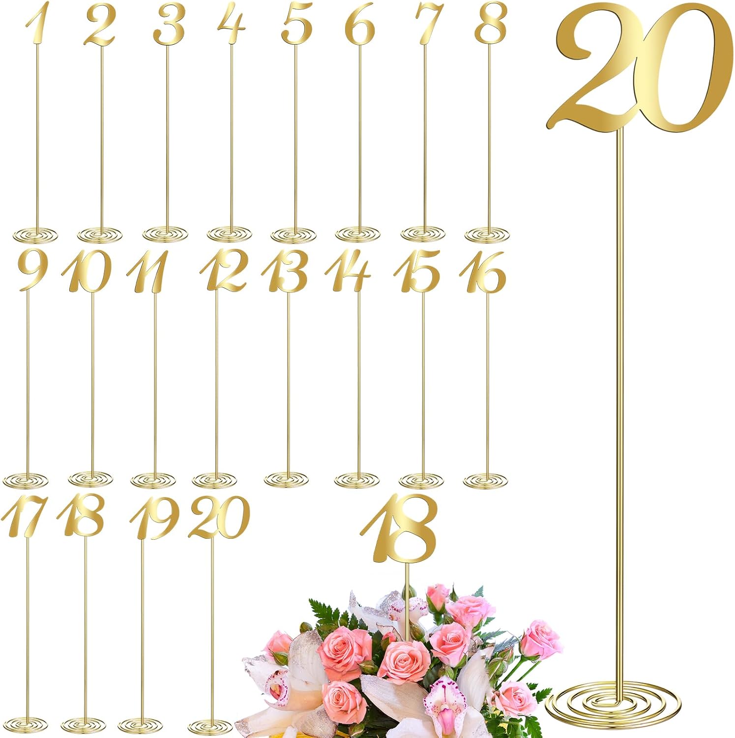 Therwen 20 Pcs Metal Table Numbers for Elegant Wedding Decor