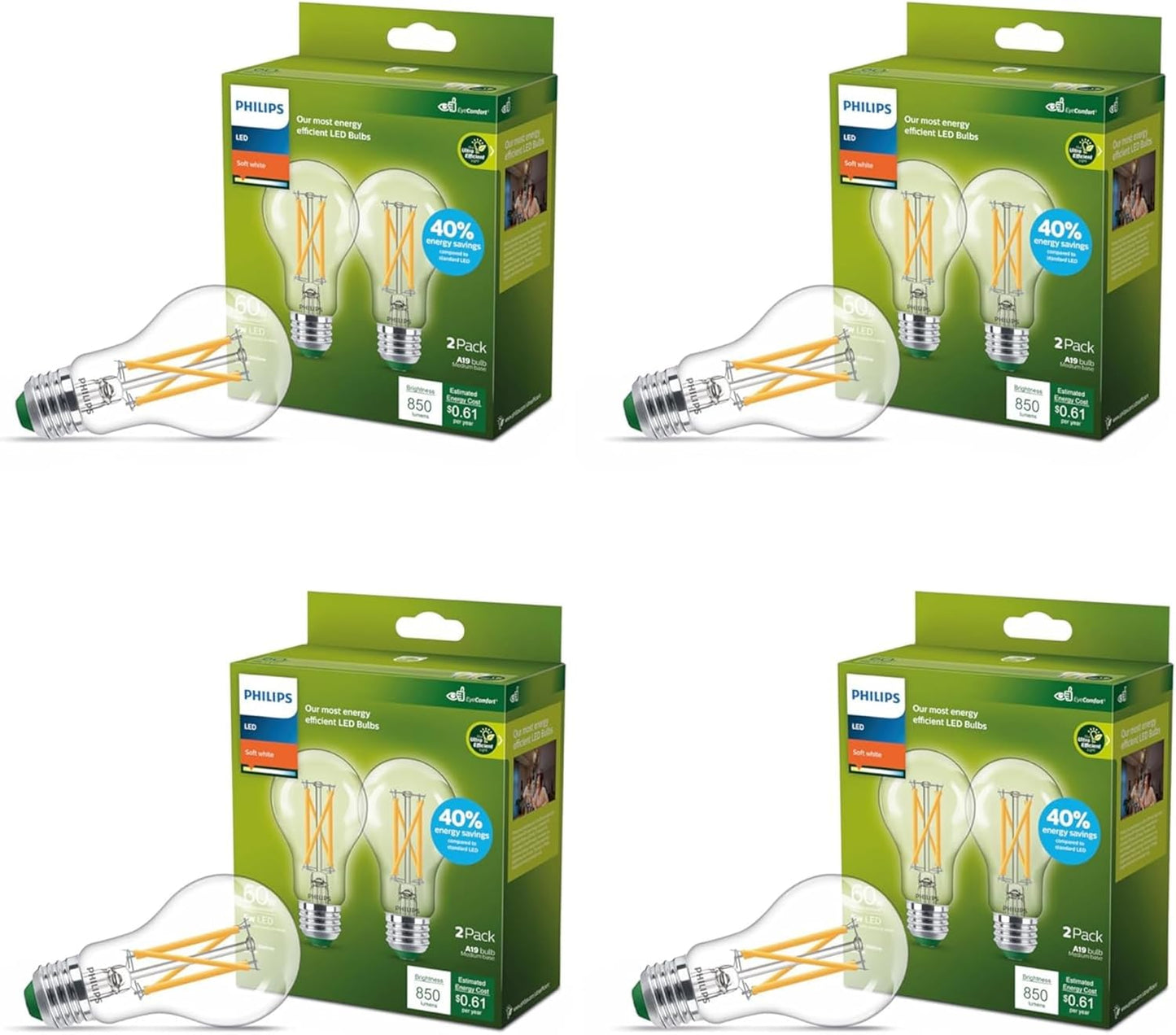 Philips LED 60W A19 8-Pack Soft White Light Bulbs for Home