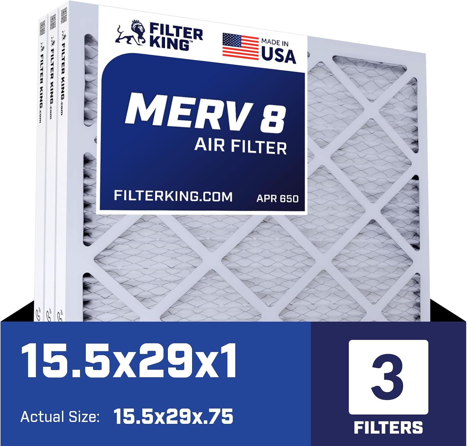 Filter King 15.5x29x1 Air Filter 3-Pack for HVAC Systems
