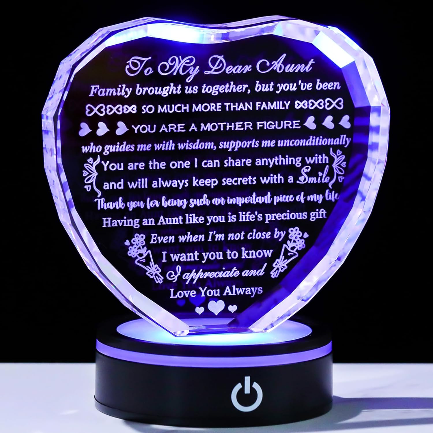Heartfelt Aunt Birthday Gifts with Colorful LED Base Keepsake