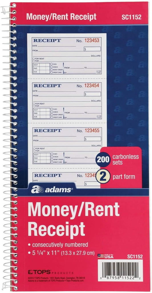 Adams 2-Part Carbonless Receipt Book: Organize Finances Easily