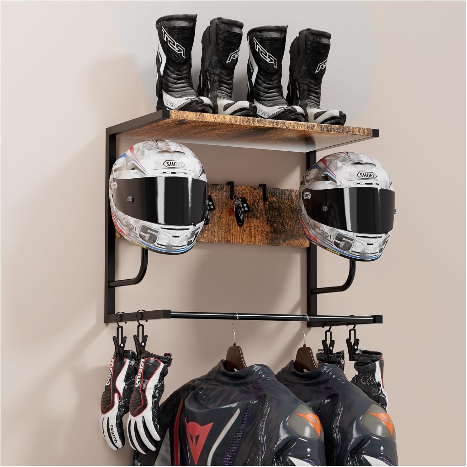 Motorcycle Helmet Holder Wall Mounted for Gear Storage and Style