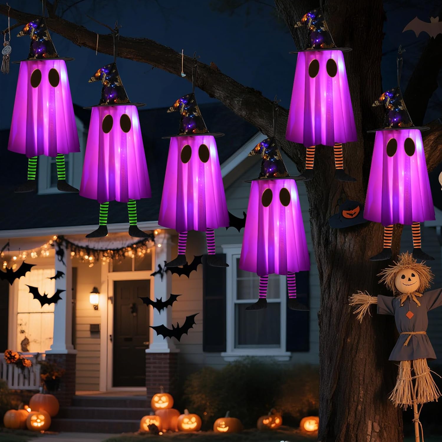 6P Lights Up Hanging Ghosts Halloween Decorations for Spooky Fun