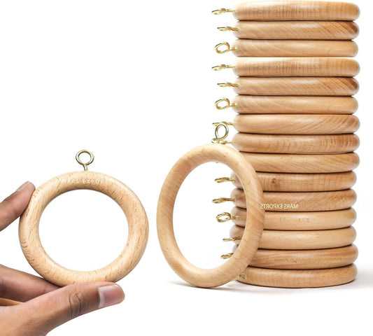 24-Piece Premium Beech Wood Curtain Rings | 1.75 Inner Dia | Window & Door Decor