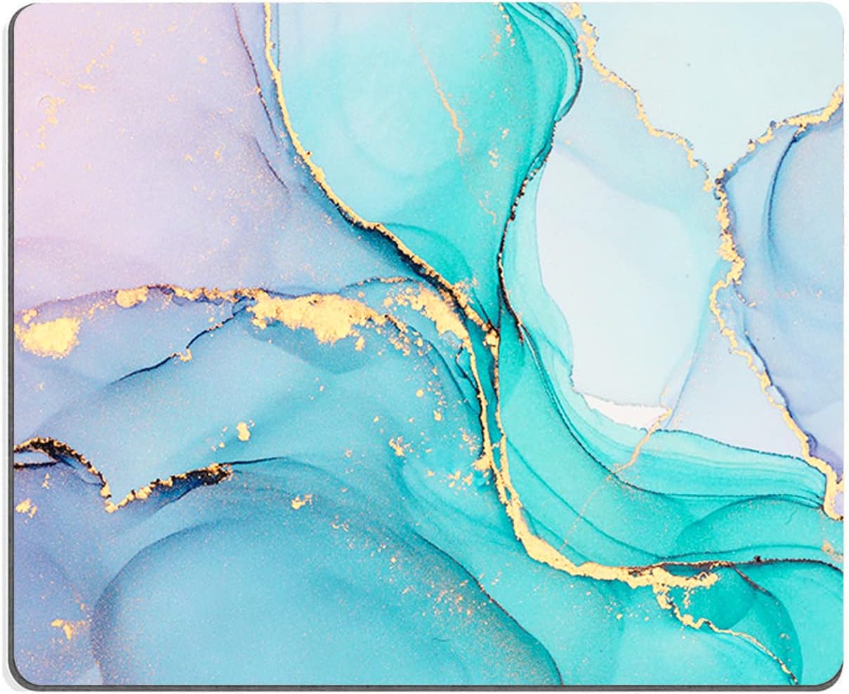 Cyan Blue Marble Mouse Pad: Non-Slip & Washable