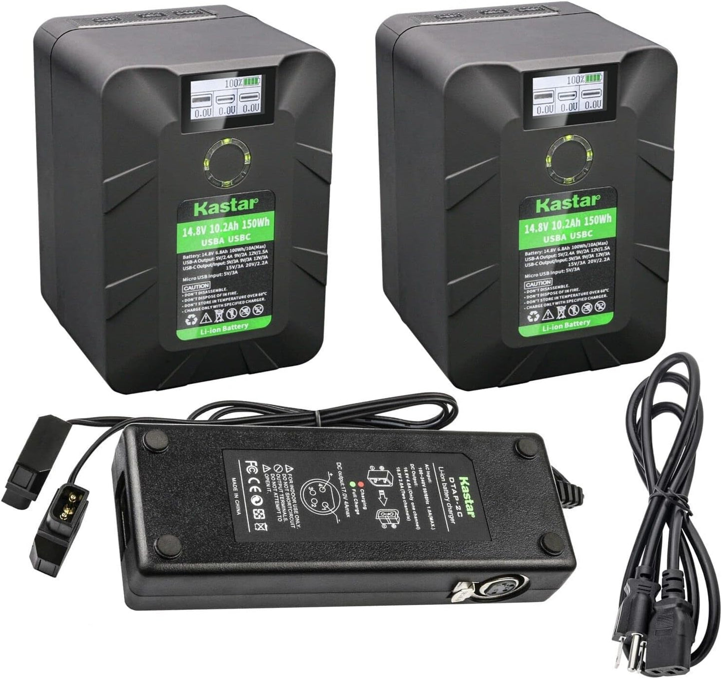 Kastar 2-Pack BP-Y150W V Mount Battery and Dual D-Tap Charger