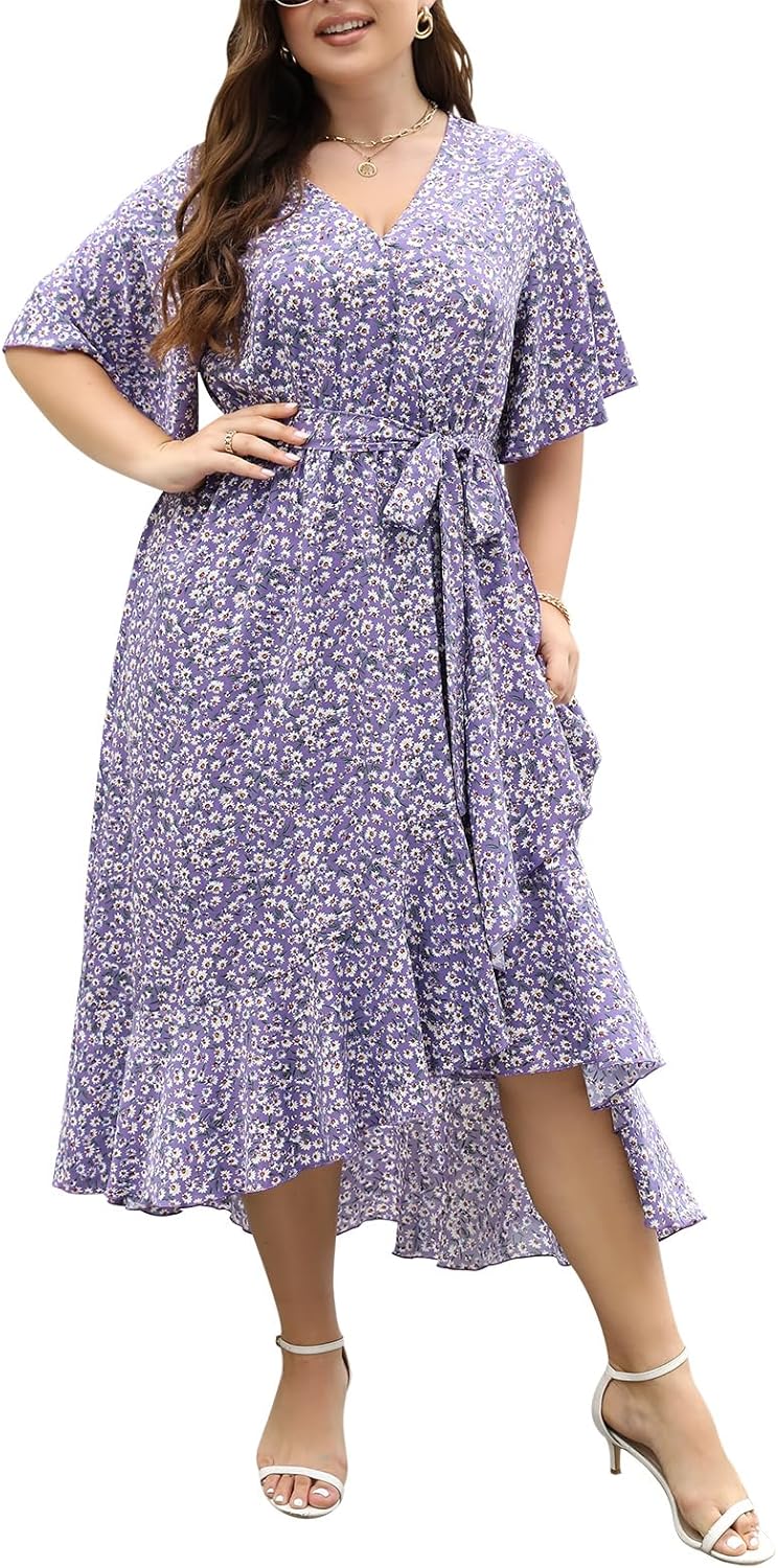 Keluummi Plus Size Summer Wedding Guest Maxi Dress for Curvy Women