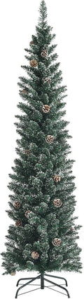 HAPPYGRILL 6 Ft Slim Pencil Christmas Tree - Snowy Pine Cone Design