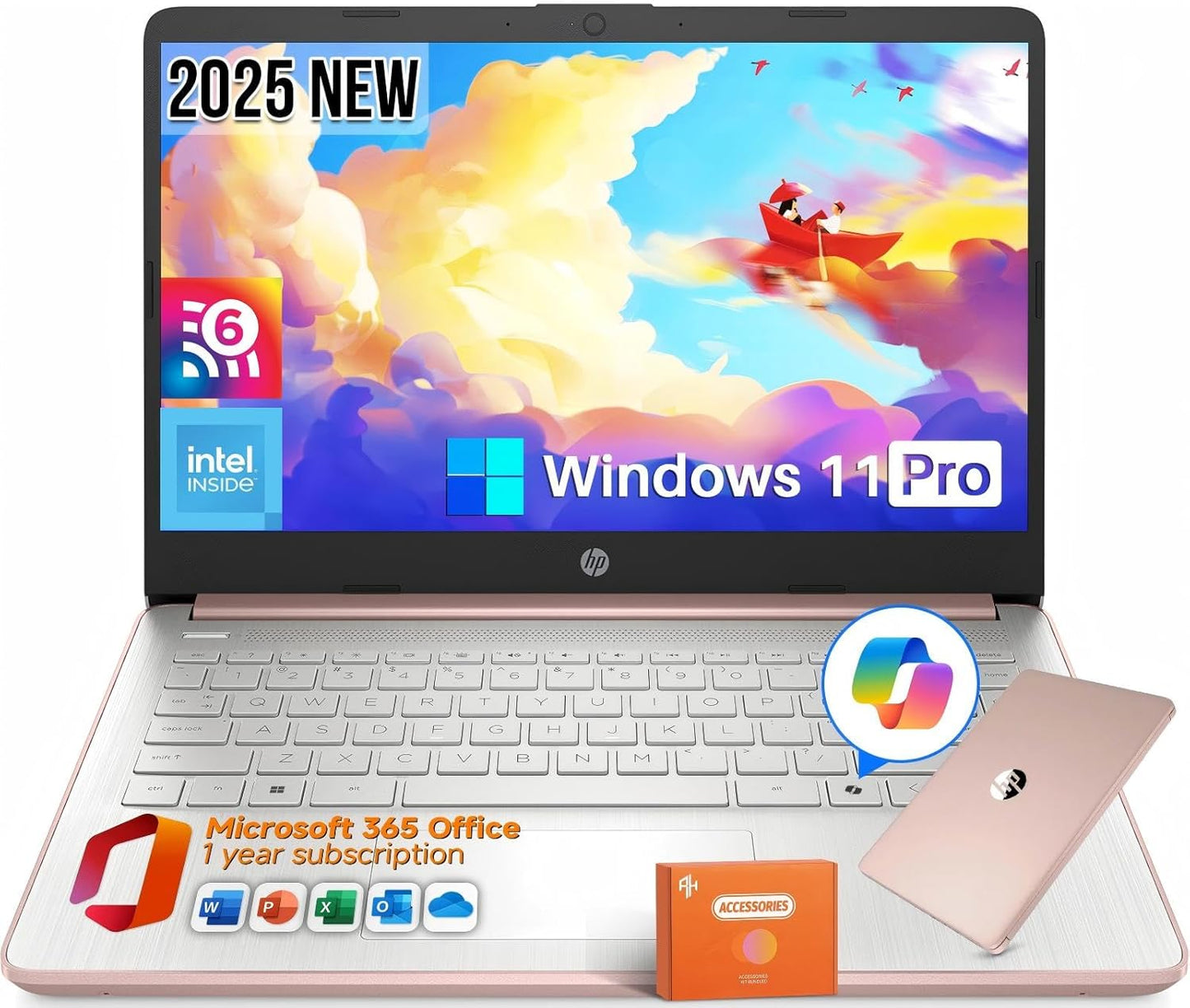 HP 14 Inch HD Laptop with Intel N150, 16GB RAM, 384GB Storage