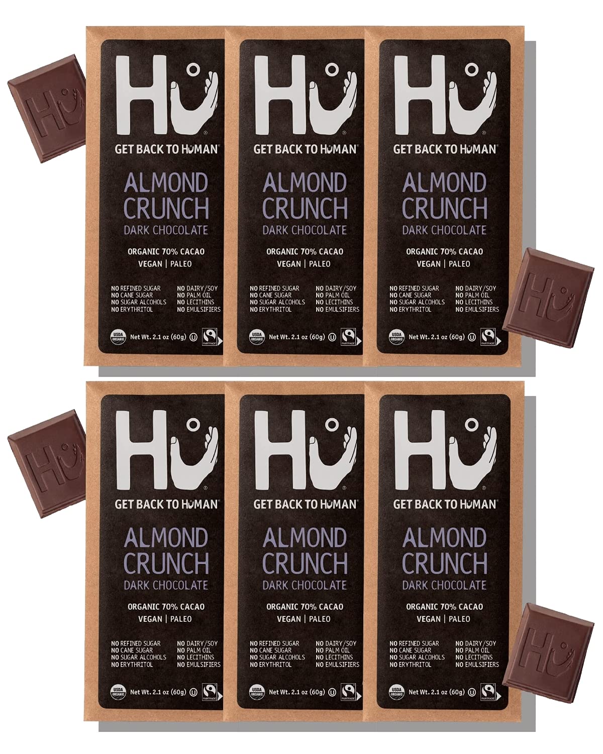 Hu Chocolate Bars Almond Crunch 6 Pack - Organic Vegan Treats