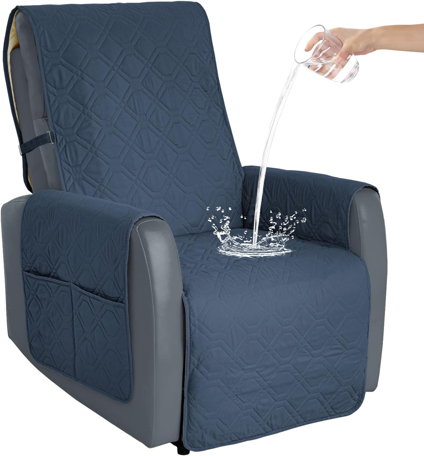 SOFTOWN Non-Slip Recliner Cover with Straps - Blue, Machine Washable, Pet-Friendly