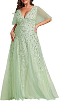 Plus Size V-Neck Sequin Embroidery A-Line Floor Length Dress - Glam on