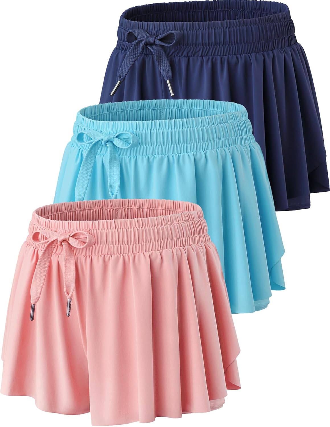 3 Pack Womens Flowy Running Shorts with Built-In Spandex