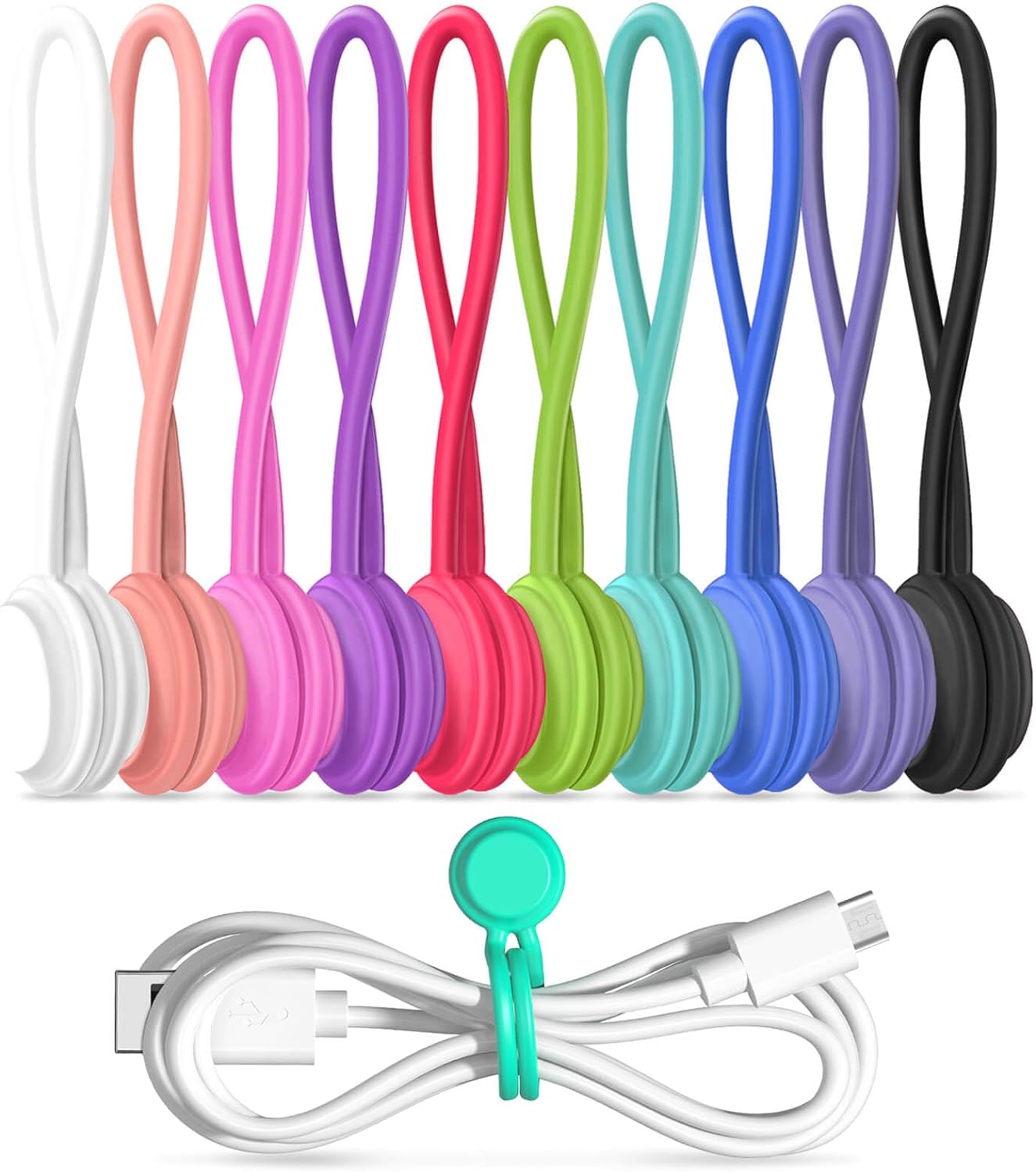 10 PCS Reusable Magnetic Cable Ties for Easy Organization
