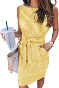 Womens Sleeveless Striped T Shirt Dress - Tie Waist Summer Mini