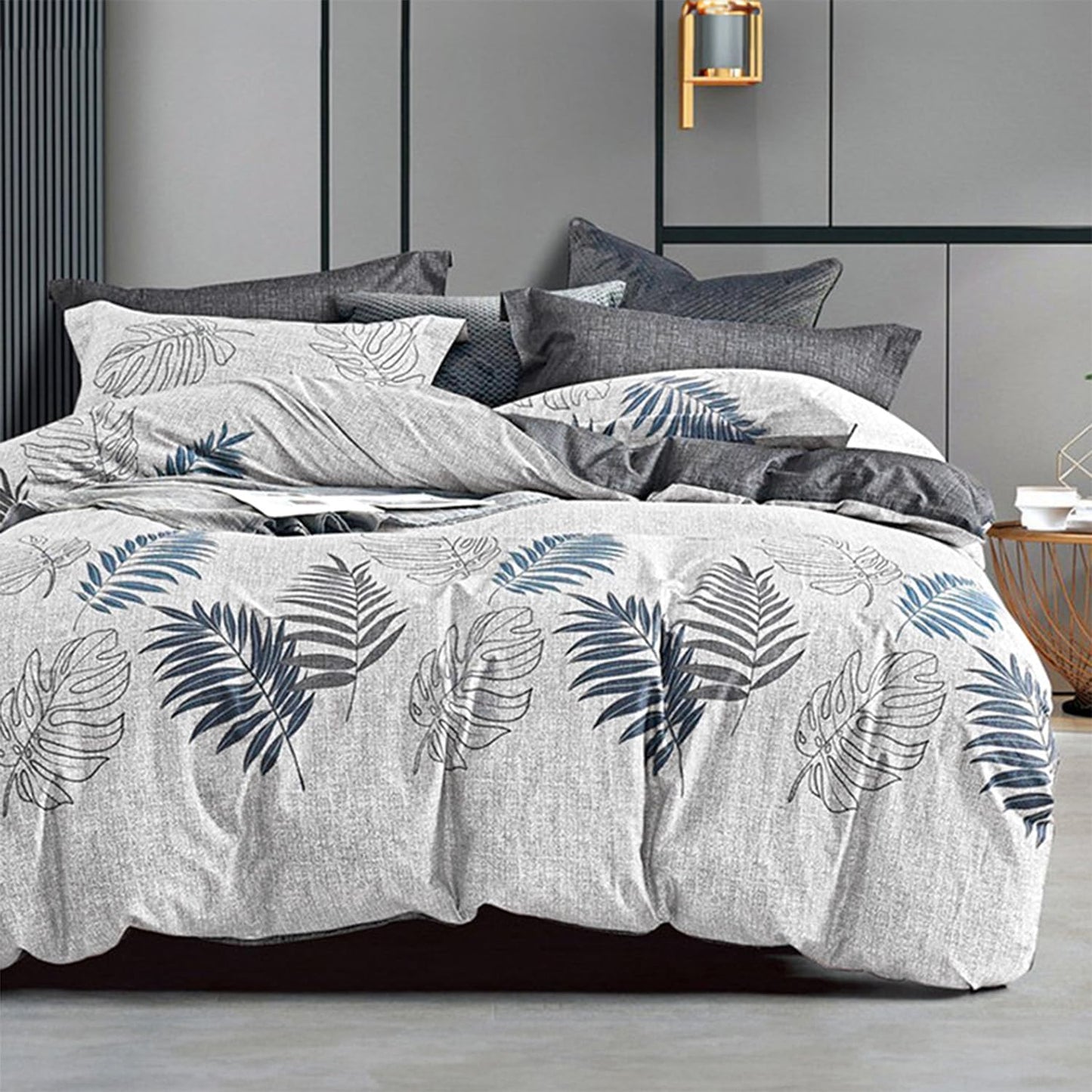 Natural Cotton 3pcs Botanical Comforter Set King Size - Dark Gray