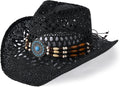 Straw Cowboy Hat for Men Womens - Wide Brim Summer Cowgirl Hat