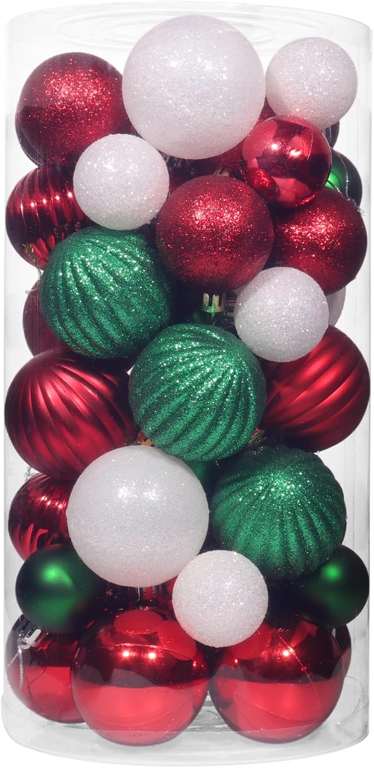 50ct Shatterproof Christmas Ornaments Set for Holiday Decor