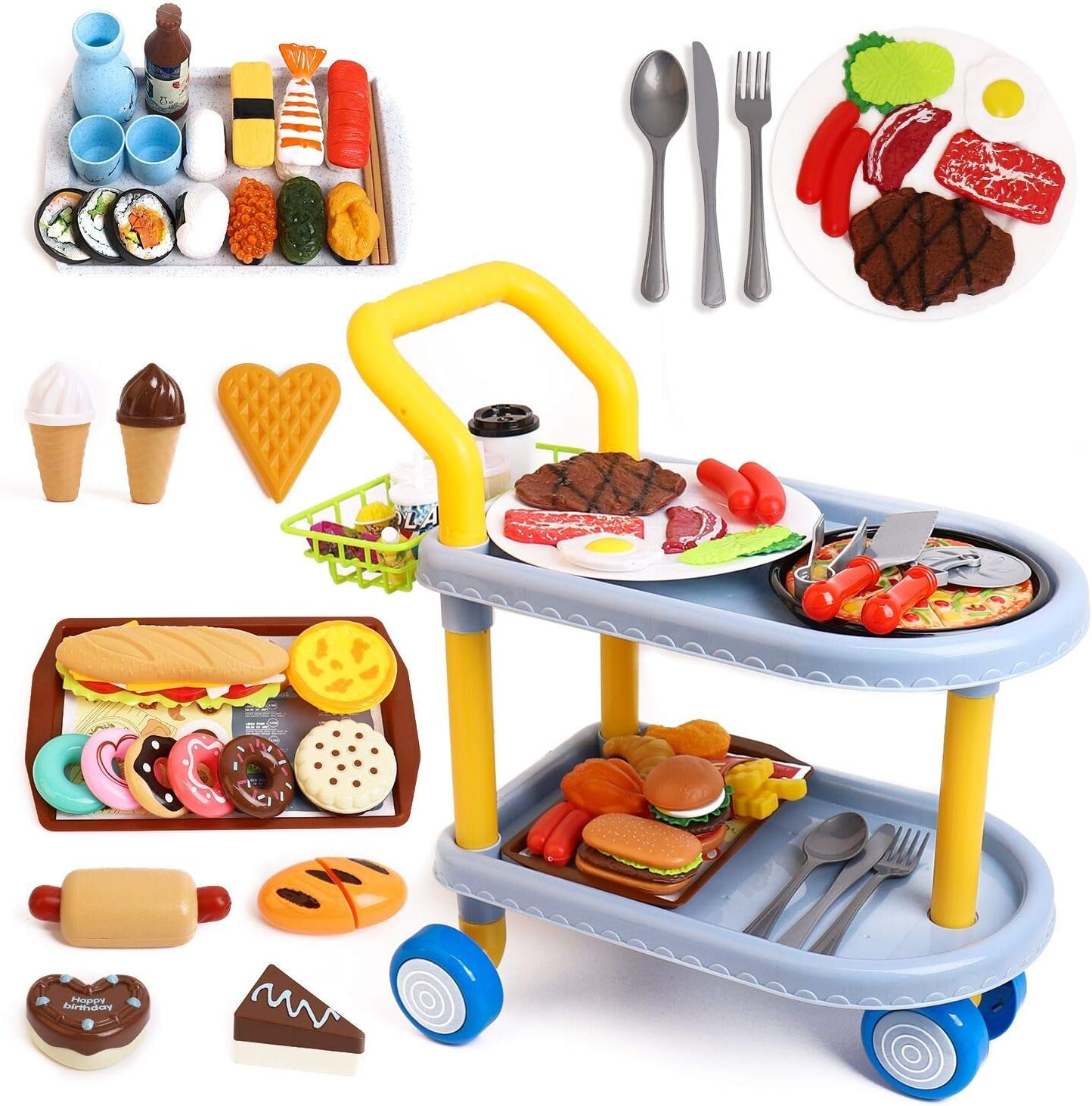 98pc Kids Food Cart Set - Role Play Educational Toy