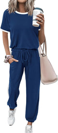 Womens 2 Piece Summer Tracksuit Set - Lightweight Short Sleeve Lounge