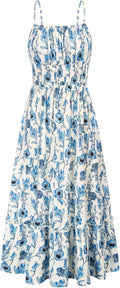 Womens 2025 Summer Maxi Dress Sleeveless Floral - Smocked Boho