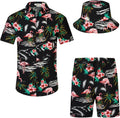 Men's Flower Hawaiian Short Set with Bucket Hat - Lightweight Beach