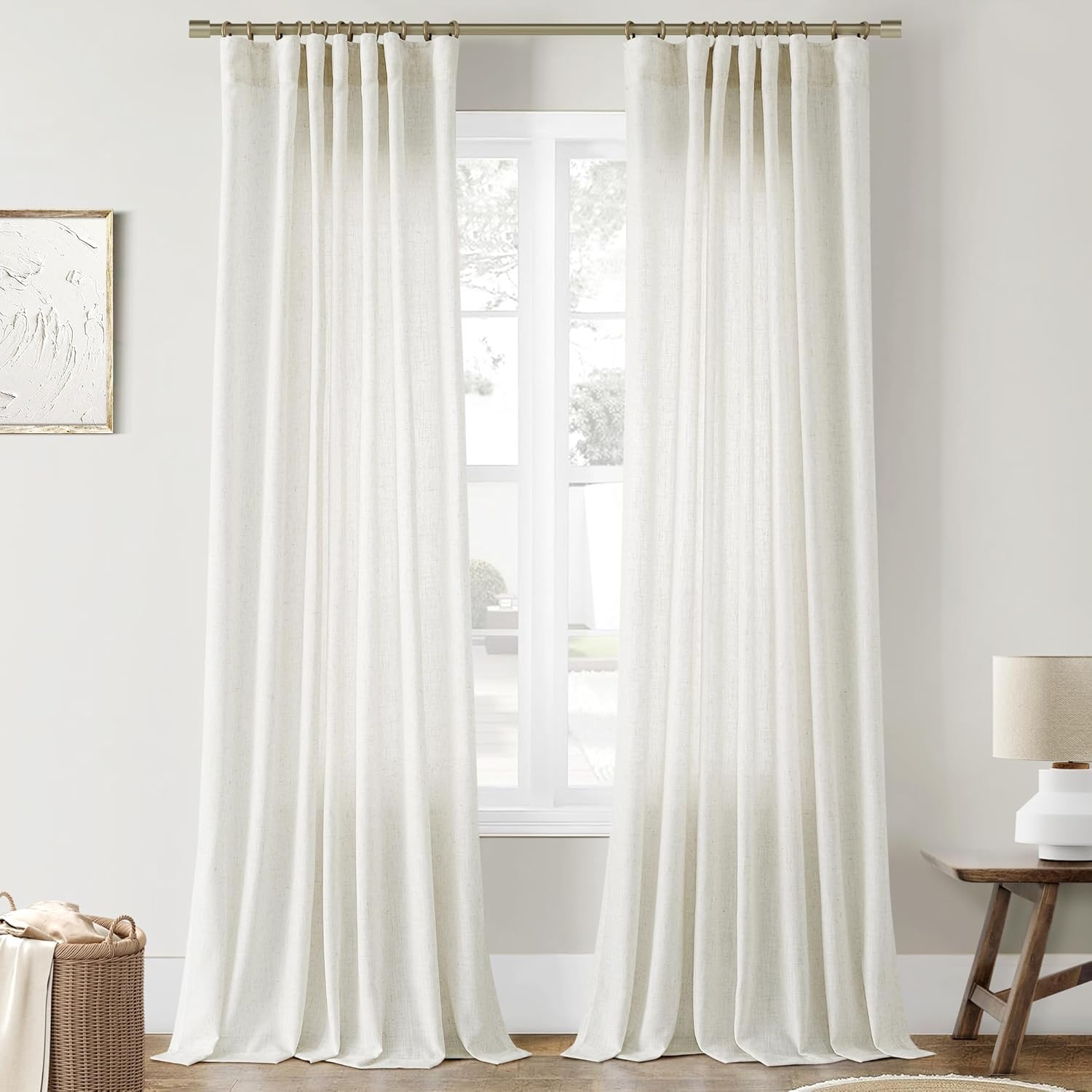 Light Filtering Ivory Linen Curtains - 84 Inch Length