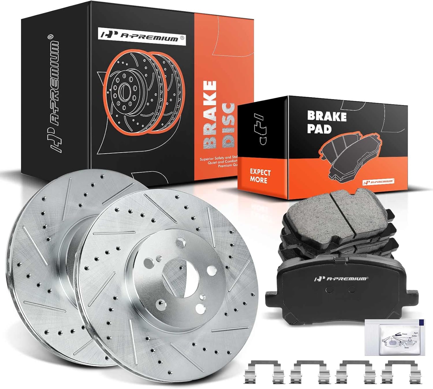A-Premium 10.83 inch Front Drilled and Slotted Brake Rotors Kit