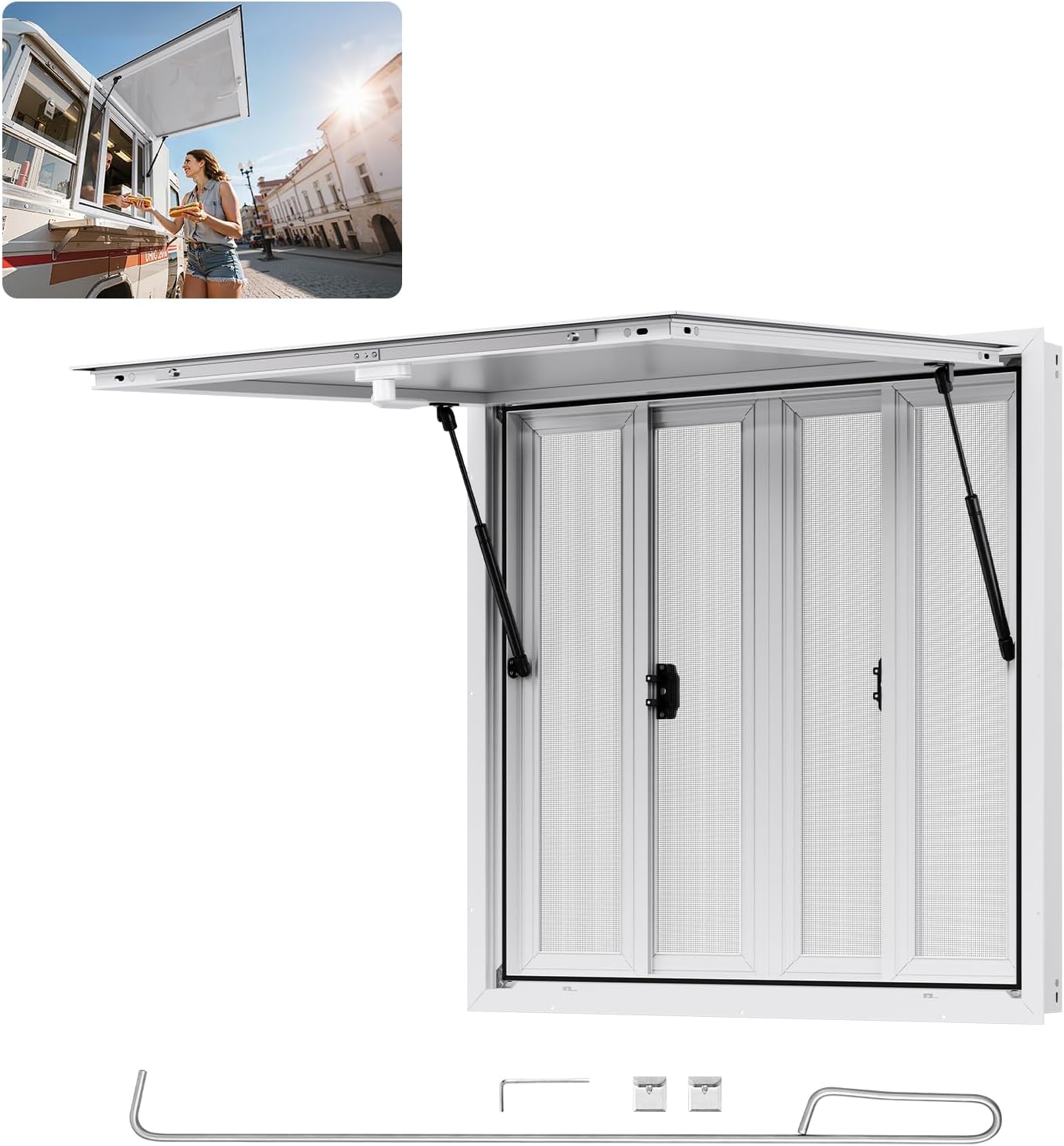 VEVOR Concession Window for Food Trucks with Awning and Security