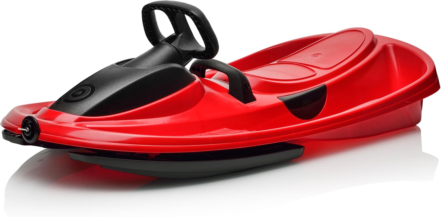 Snow Sled for Kids and Adults - Durable Toboggan with Steering Wheel