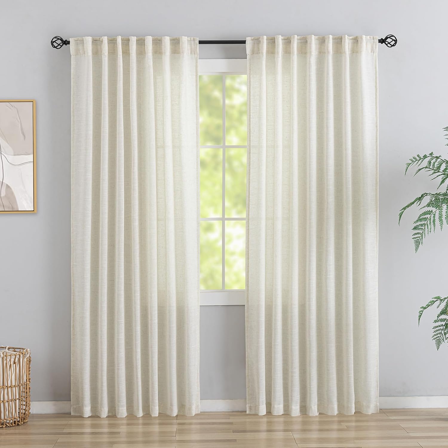 DONREN 92 Inch Light Beige Linen Curtains for Elegant Privacy