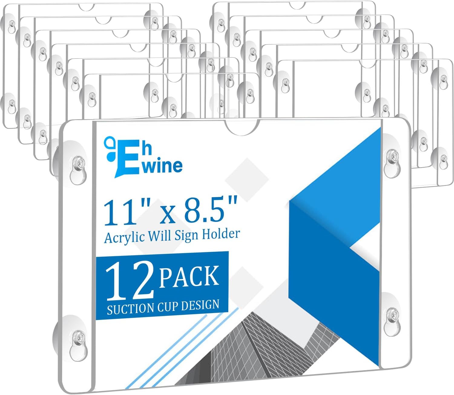 EHWINE 12 Pack Acrylic Window Sign Holder for Clear Displays
