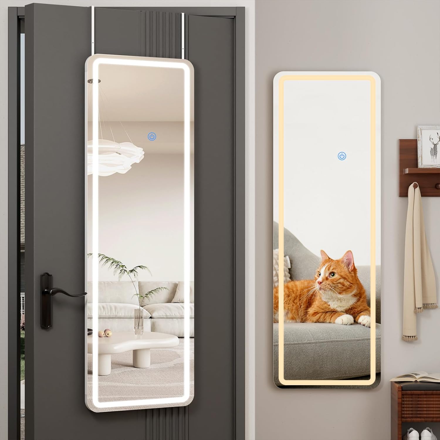 Koonmi Full Length Mirror Door Hanging with LED Lights 48x16
