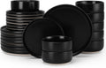 Stoneware Dinnerware Set 24-Piece for 8 - Matte Black, Durable Design