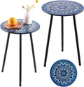 Metal Mosaic Round Side Table 13.4 in - Compact Patio Accent