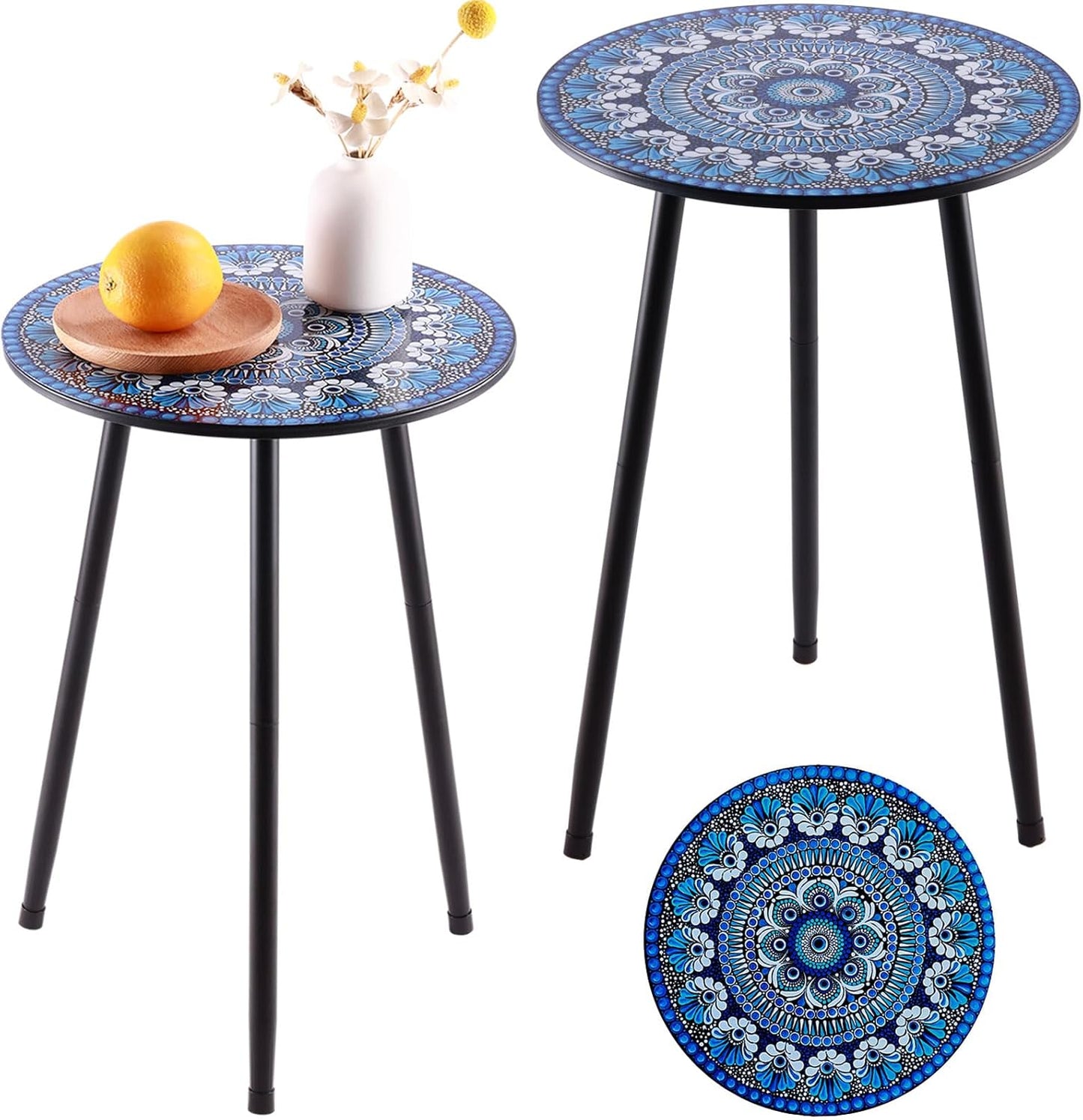 Compact Metal Mosaic Round Side Table for Indoor and Outdoor Use