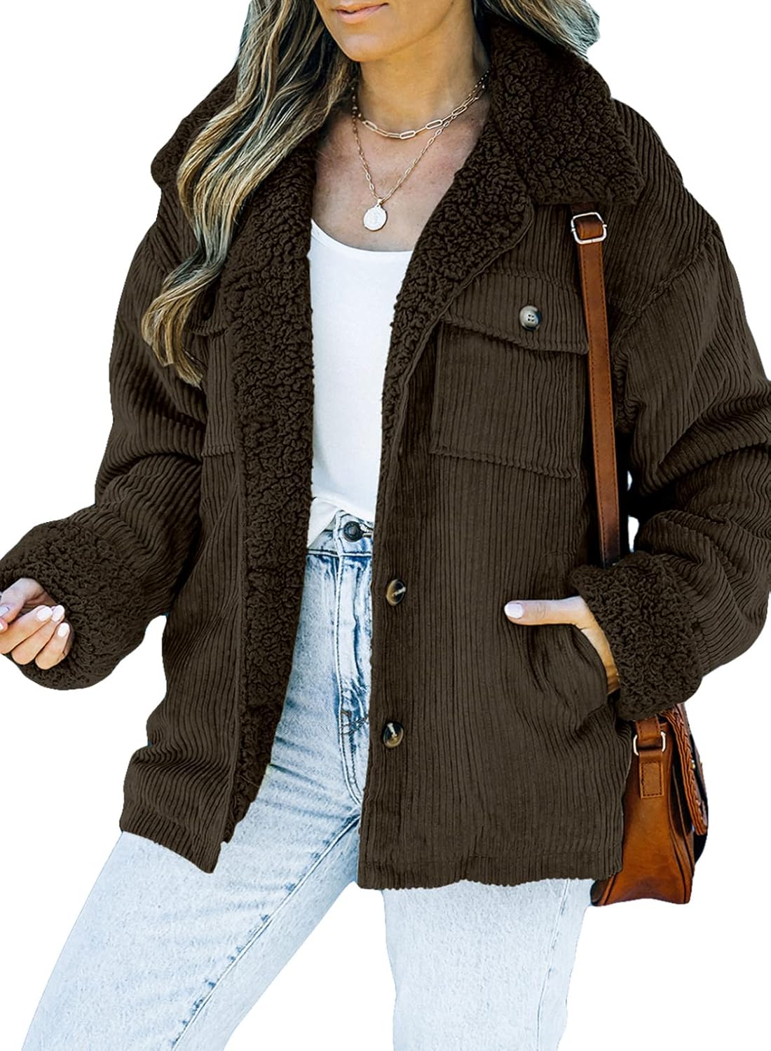 Dokotoo Corduroy Sherpa Jacket for Women - Warm Winter Coat
