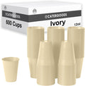 Party Solids Ivory Disposable Party Cups 600 Pack - Durable 12 Oz