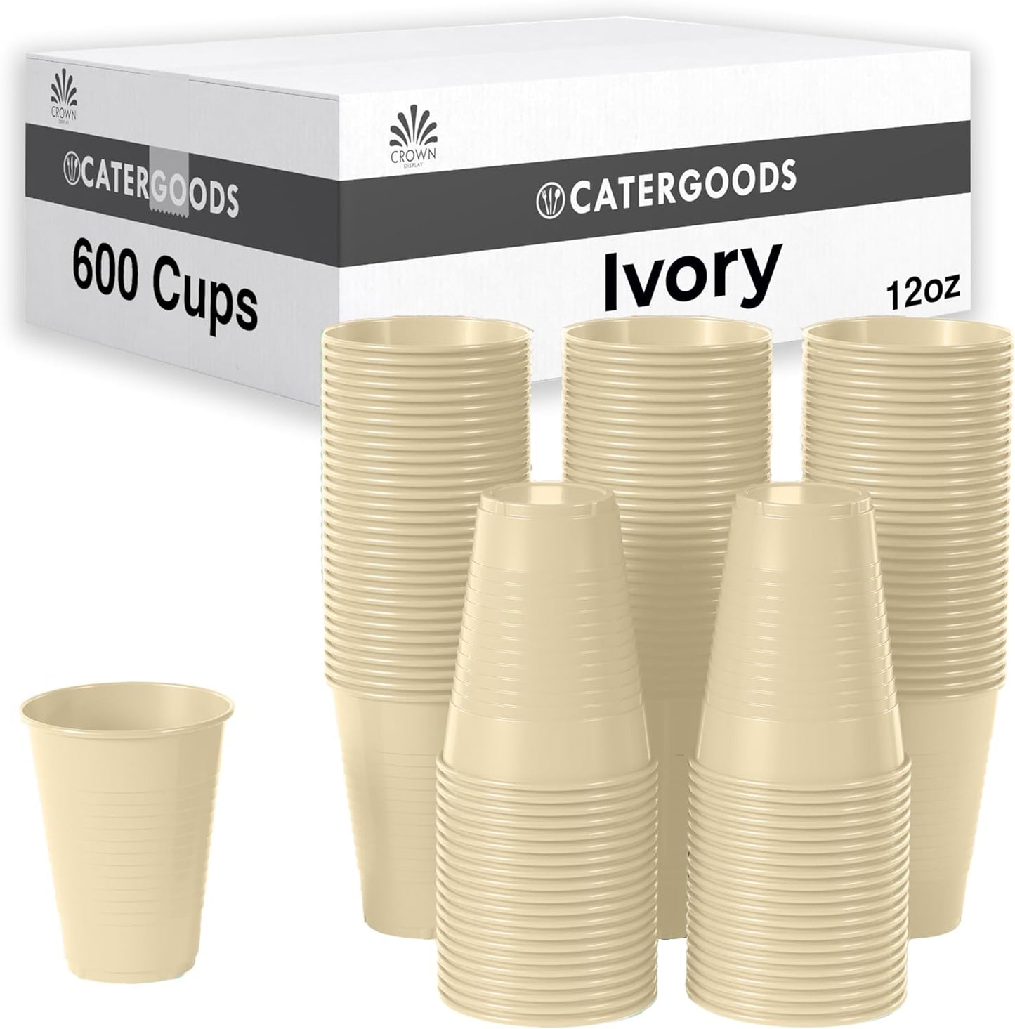 Party Solids Ivory Disposable Party Cups - 600 Pack, 12 Oz