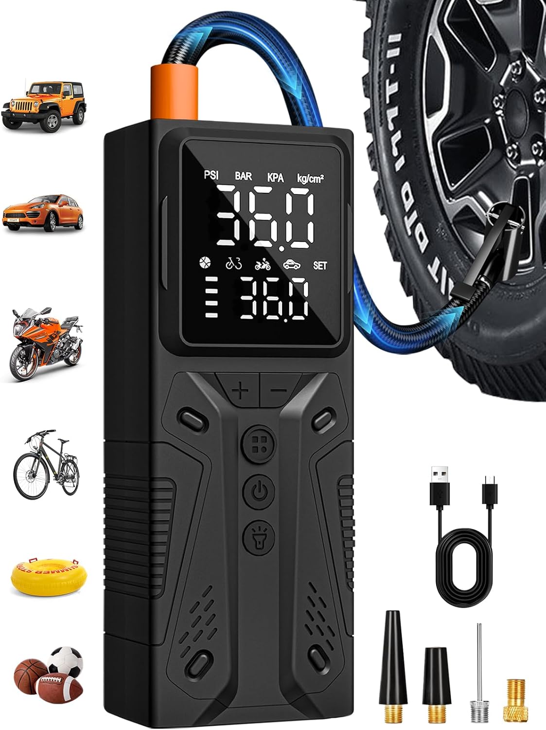 AIRSURE Tire Inflator Portable Air Compressor for Fast Inflation