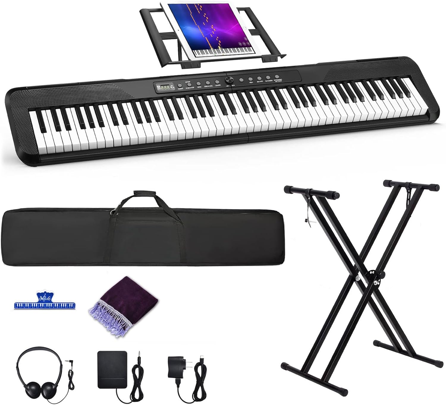 Veitob 88-Key Piano Keyboard: Semi-Weighted, Bluetooth, Stand - Perfect for Beginners & Pros!