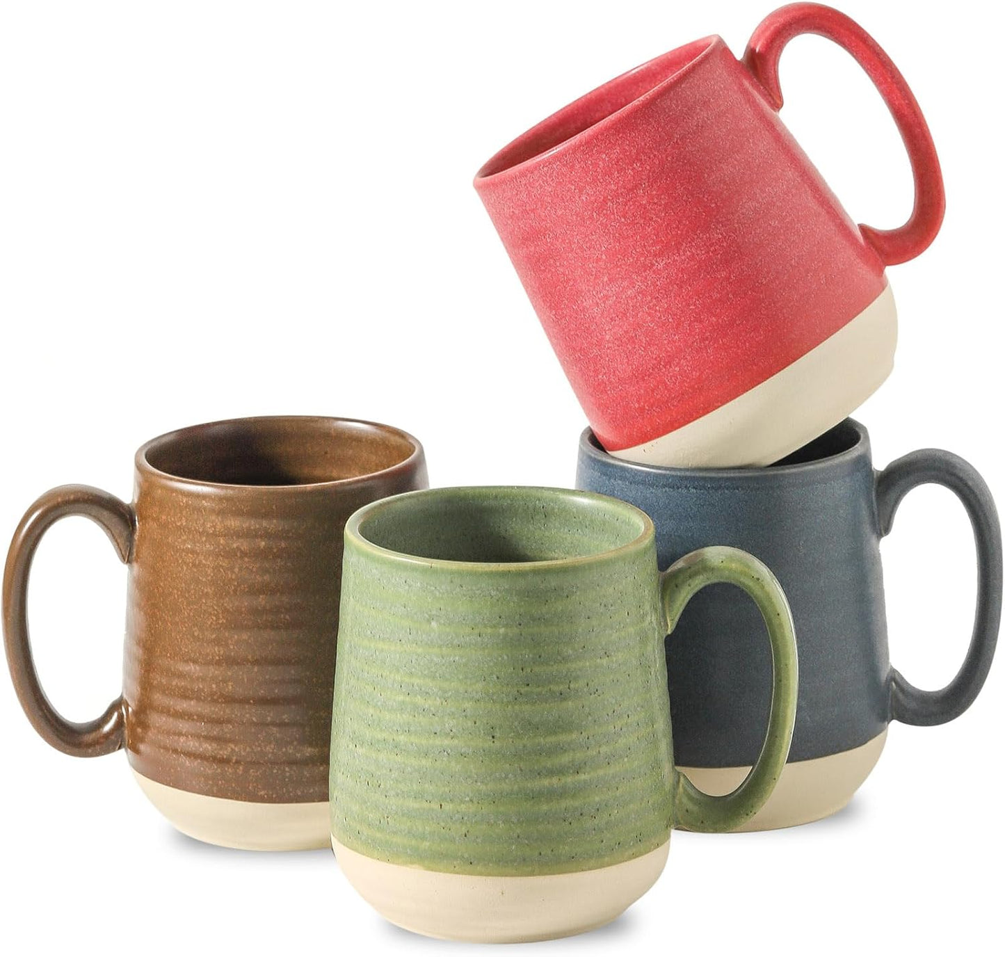 Hasense Coffee Mugs Set of 4 - Colorful 15 oz Porcelain Cups