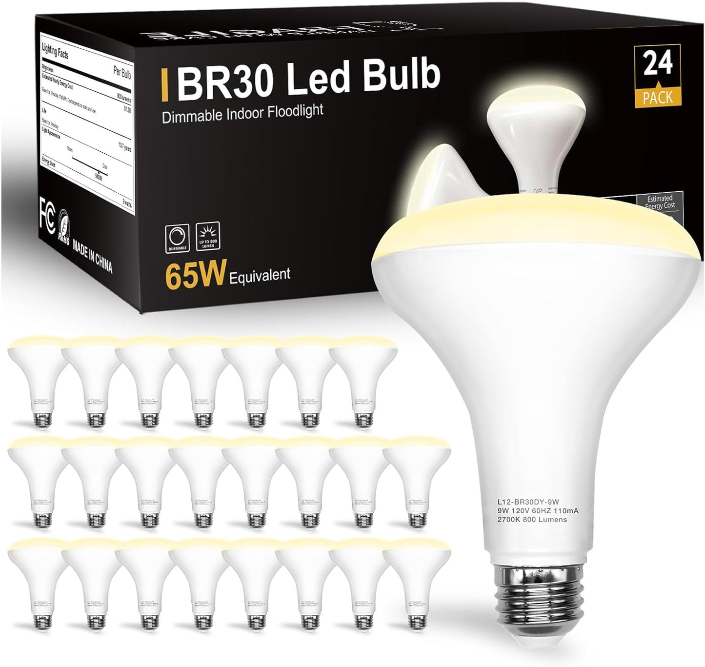 BR30 LED Light Bulb Dimmable 65W Equivalent Warm White 24 Pack