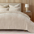 Velvet Quilt Set Queen Size Light Sand - Soft All-Season Coverlet