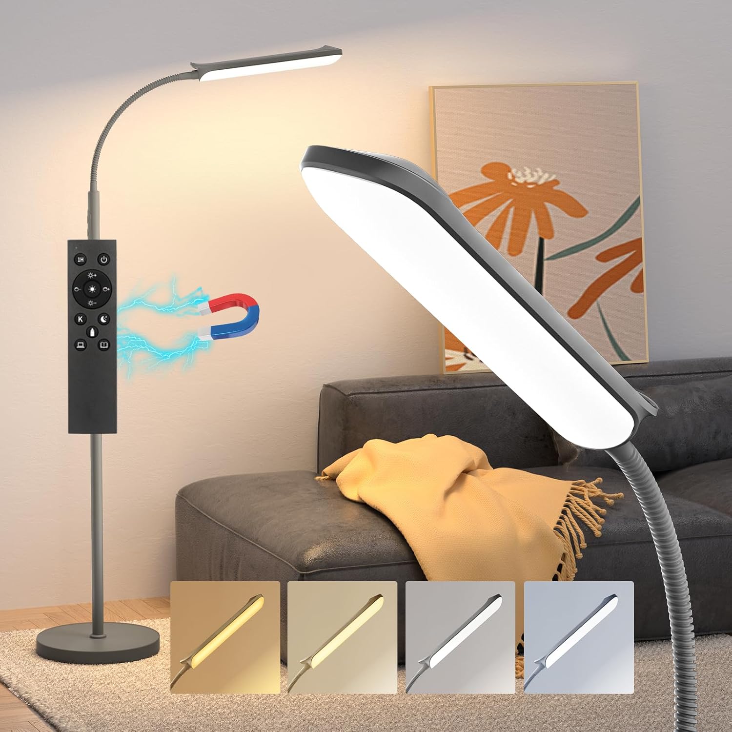LED Floor Lamp with Adjustable Colors & Brightness for Living Room