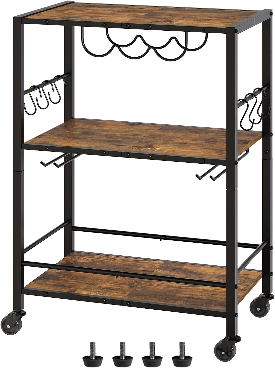 YATINEY 3-Tier Bar Cart with Wine Rack - Stylish & Functional!