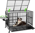 LOVMOR 43in Heavy Duty Dog Crate with Adjustable Bowls & Wheels