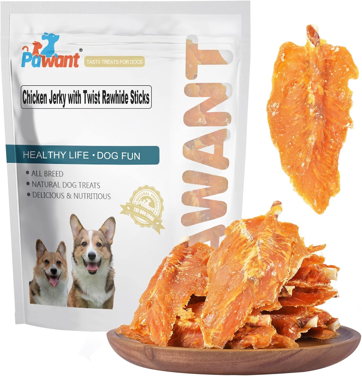 Chicken Jerky with Twist Rawhide Sticks for Happy Dogs