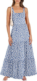 Womens Slim Fit Summer Maxi Beach Dress - Square Neck with Pockets