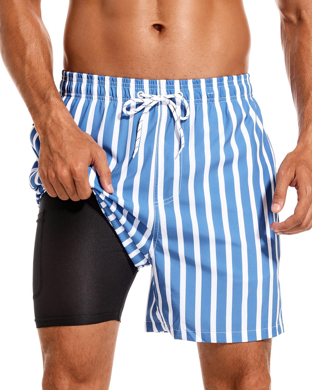 SILKWORLD Mens Swim Trunks with Compression Liner for Comfort